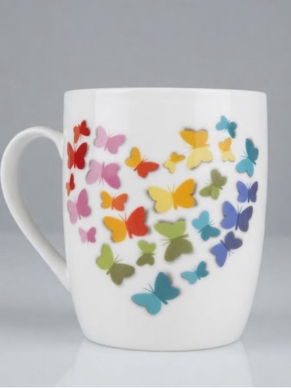Butterfly Heart Ceramic Mug - White with Multicolor Butterflies
